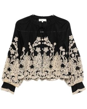 Sea Gracelyn Lace-Trimmed Embroidered Blouse - Black