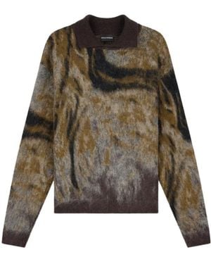 Emporio Armani Abstract-Print Polo-Collar Sweater - Green