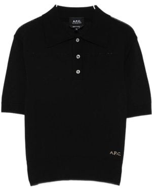 A.P.C. Short Sleeve Knit Polo Top - Black