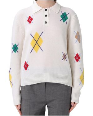 MSGM Argyle Pattern Long-Sleeved Polo Shirt - Gray