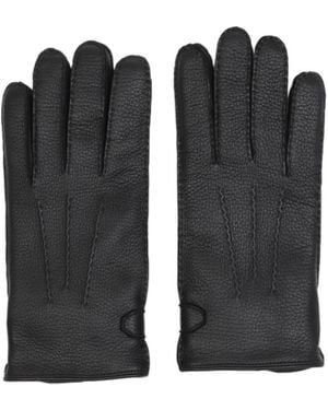 Brioni Touch-Strap Leather Gloves - Black