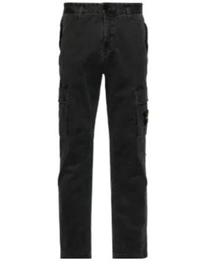 Stone Island Logo Patch Straight Leg Trousers - Black