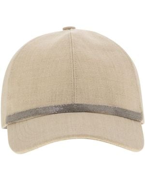 ハット BRUNELLO CUCINELLI Linen Baseball Hat with Shiny Band Brunello Cucinelli Linen Baseball Hat With Shiny Band in