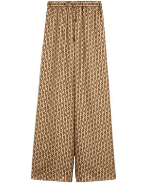Max Mara Silk Printed Drawstring Trousers - Natural