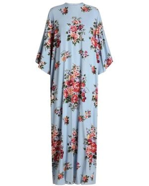 Dolce & Gabbana Flower Bouquet-Printed Long Charmeuse Dress - Blue