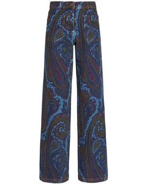 Etro Paisley-Print Wide-Leg Jeans - Blue