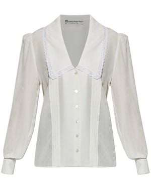 Alessandra Rich Lace-Trimmed Collared Blouse - White