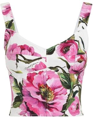 Dolce & Gabbana Floral Printed Bustier Top - Pink