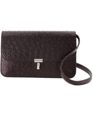 TOTEME T-Lock Ostrich-Effect Leather Crossbody Bag - Black