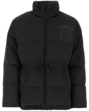 Valentino Logo Printed Zipped Padded Jacket - Black