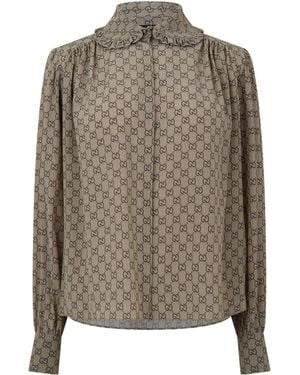 Gucci Geometric Pattern Long-Sleeve Shirt - Brown