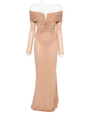 Elisabetta Franchi Ruched Off-Shoulder Maxi Dress - Natural