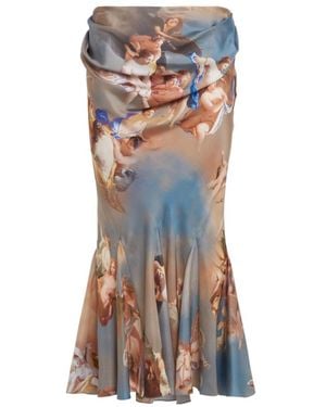 Balmain Baroque-Print Silk Midi Dress - Grey