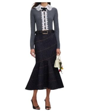 Self-Portrait Lace Collar Knit Cardigan - Blue