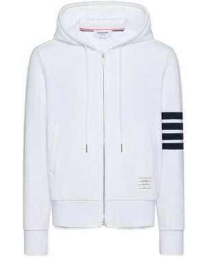 Thom Browne 4-Bar Stripe Zipped Hoodie - White