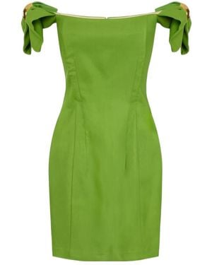 Elisabetta Franchi Off Shoulder Pleated Mini Dress - Green