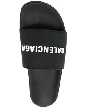 Balenciaga Logo Printed Pool Slides - Black