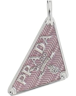 Prada Logo-Plaque Triangle Earrings - White