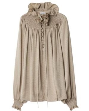 Burberry Geometric-Pattern Ruffled-Collar Blouse - Natural