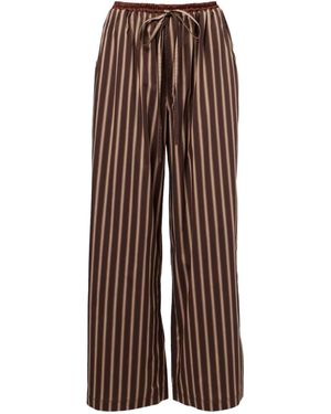 JACQUES WEI Striped Cotton-Blend Wide-Leg Trousers - Brown