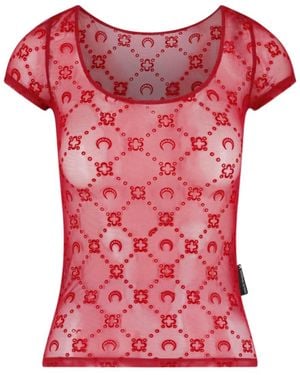 Marine Serre Flock Open Neck Top - Red