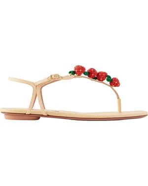 Aquazzura Embellished Raffia-Effect Flat Sandals - Multicolour