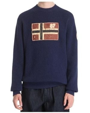 Napapijri Logo Patch Knitted Jumper - Blue
