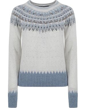 Ermanno Scervino Embellished Fair Isle Knitted Sweater - Gray