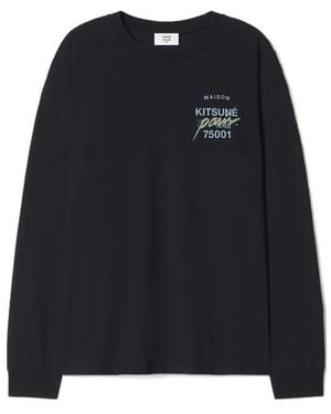 Maison Kitsuné Maison Kitsuné Logo Printed Long Sleeved T-Shirt - Black