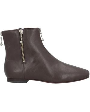 Tory Burch Leather Pearl Embellished Ankle Boots - Brown