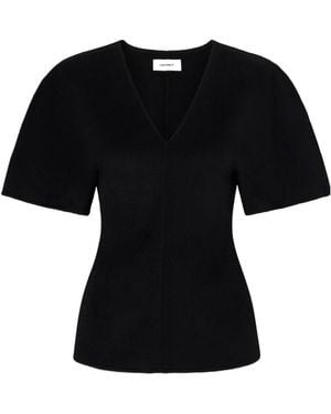 Lisa Yang Double V-Neck Peplum Top - Black