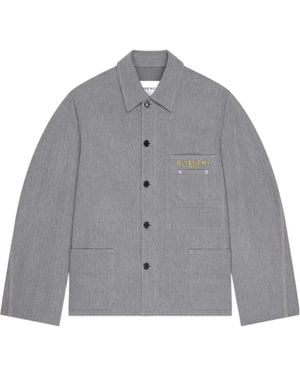 Givenchy Paris Logo Embroidered Denim Jacket - Grey
