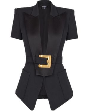 Balmain Wool Blazer With Decorative Belt - Black