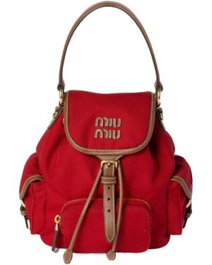 Miu Miu Canvas And Leather Backpack - Red