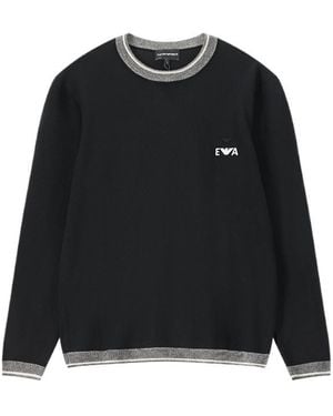 Emporio Armani Logo-Embroidered Crewneck Jumper - Black