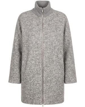 Peserico Ribbed Collar Zip-Up Coat - Gray