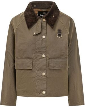 Barbour Cropped Waxfinish Field Jacket - Green