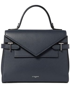Le Tanneur Medium Grained Leather Double Flap Tote - Black