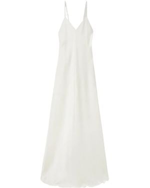 The Row V-Neck Silk Suspender Dress - White