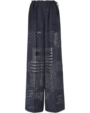 Fendi Patchwork Motif Wide-Leg Drawstring Trousers - Blue