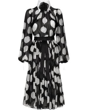 Dolce & Gabbana Polka-Dot Chiffon Calf-Length Dress - Black