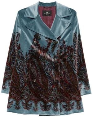 Etro Floral-Print Velvet Jacket - Gray