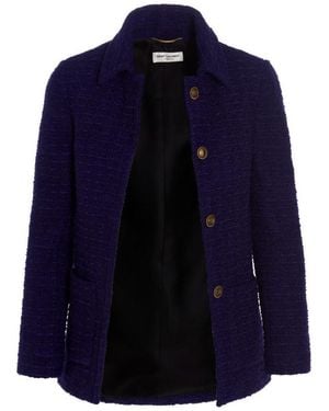 Saint Laurent Fitted Tweed Blazer - Blue