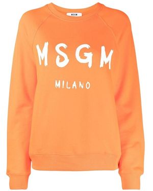 MSGM Logo-Print Crew-Neck Sweatshirt - Orange