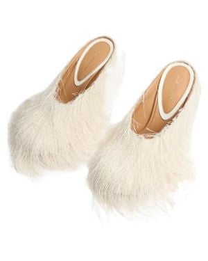 Dries Van Noten Fringed Mesh Mules - Natural