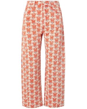 Mother Printed High-Waisted Wide-Leg Jeans - Pink