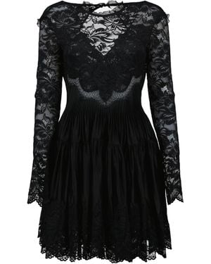 Rabanne Lace-Panel Ruffled Midi Dress - Black