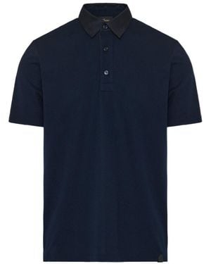 Brioni Contrast-Collar Polo Shirt - Blue