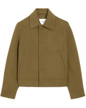 Ami Paris Wool Boxy Buttoned Jacket - Green