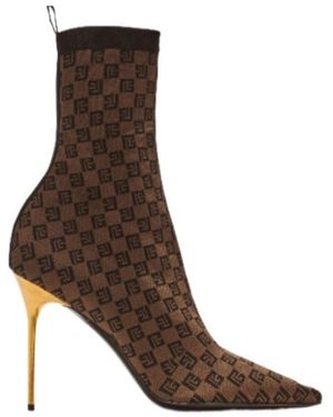 Balmain Skye 95Mm Monogram-Jacquard Boots - Brown